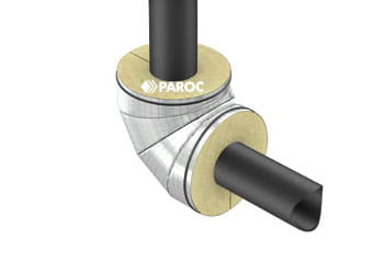 ŠVOK vamzdžių alkūnes galima lengvai izoliuoti, panaudojant gamykloje pagamintus izoliacinius komponentus PAROC Hvac Bend AluCoat T